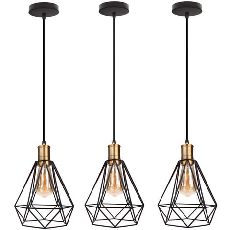 WOTTES 3 Piezas Lámpara Techo Vintage Lámpara Colgante en Forma de Diamante E27 para Cocina Dormitorio Salon Comedor Café