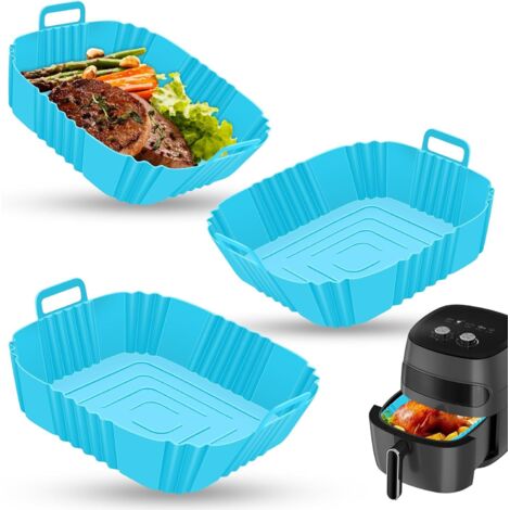 3 Piezas Molde Silicona Freidora de Aire,Bandeja Accesorios para Freidora sin Aceite,Molde Silicona Freidora de Aire Sin Aceite,Recipientes Cuadrado Cesta Utensilios para Microondas,Horno-Azul