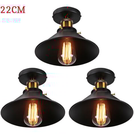 AXHUP 3 Piezas Retro Lámpara de Techo Diseño Industrial Iluminación de Techo de Metal Lámparas de Colgar Ø22cm E27 para Dormitorio Cocina Loft Negro