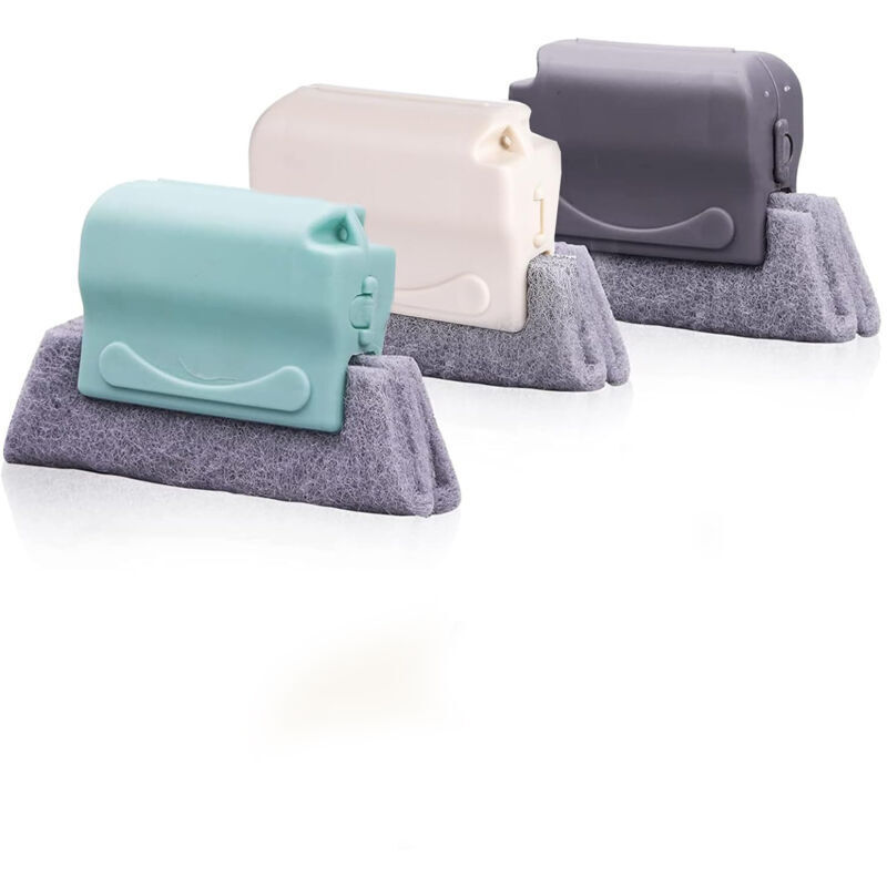 3 pinceaux de nettoyage rainurés pour nettoyer tous les coins de la porte et de la fenêtre, gris, vert, beige (13,5 9 3,5 cm)