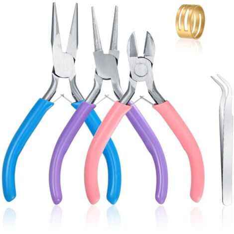 3 Pinces à Bijoux, Trousse Outils de Fabrication de Bijoux, Pinces à Becs Aiguilles Long de Chaîne, Coupe-fil