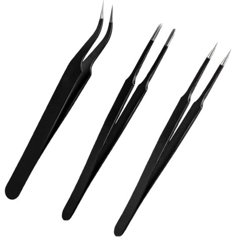 3 pinzette di precisione, pinzette curve antistatiche, pinzette per saldatura di precisione, pinzette di precisione ESD antistatiche in acciaio inossidabile per tutti i tipi di riparazioni