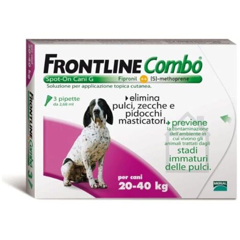 3 Pipetas FRONTLINE COMBO para Perros Grandes (20-40 kg) Anti Pulgas y Garrapatas Fipronil 2,68 ml