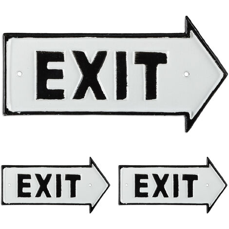 3 Placas Exit, Letreros Decorativos Pared y Puerta, Retro, Flechas Derecha, Señaléticas, Hierro Fundido, Blanco y Negro