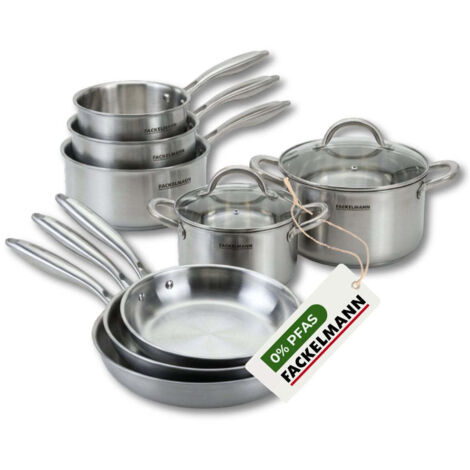3 poêles à Frire 20 24 et 28 cm, Casseroles 14 16 et 18 cm, Faitouts 20 24 cm inox 18/10 Triply Fackelmann Vita3
