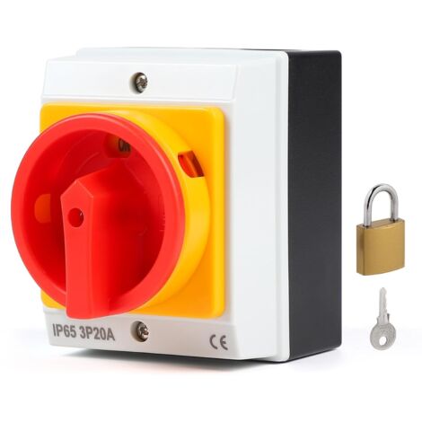 3-poliger Hauptschalter, Drehschalter mit Gehäuse zum Verbinden von Schaltern und Trennen kleiner Stromkreise, Schutzart IP65, 20 A