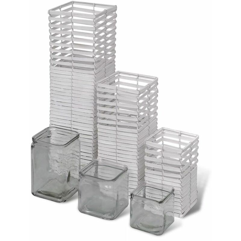 

3 portavelas blancos hechos y entrelazados a mano