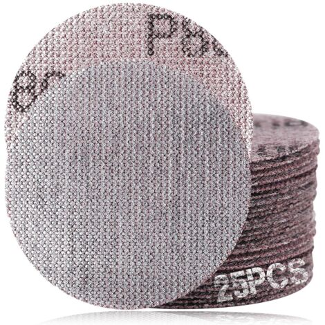 3 pouces 80 Grit Mesh disques de ponçage abrasif sans poussière, pratiquement sans poussière, boîte de 25 disques, disques de ponçage crochet et boucle pour le métal, le bois, les Composites