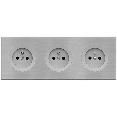 3 prises 2P+T ALU GLOSSY DOM avec plaque triple métallisée gris – Solution moderne et pratique pour un agencement harmonieux - FONTINI