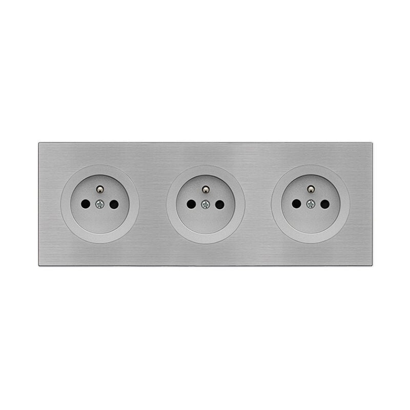 3 prises 2P+T alu glossy dom avec plaque triple métallisée gris – Solution moderne et pratique pour un agencement harmonieux Fontini
