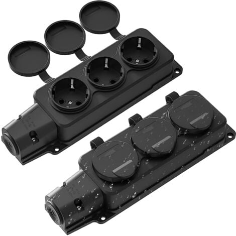 3 Prises de Courant étanches pour l'extérieur, boîtier IP54 avec couvercles rabattables, Prises Multiples pour l'extérieur, 16A Max 3500W pour Le Jardin, l'extérieur - 2 unités