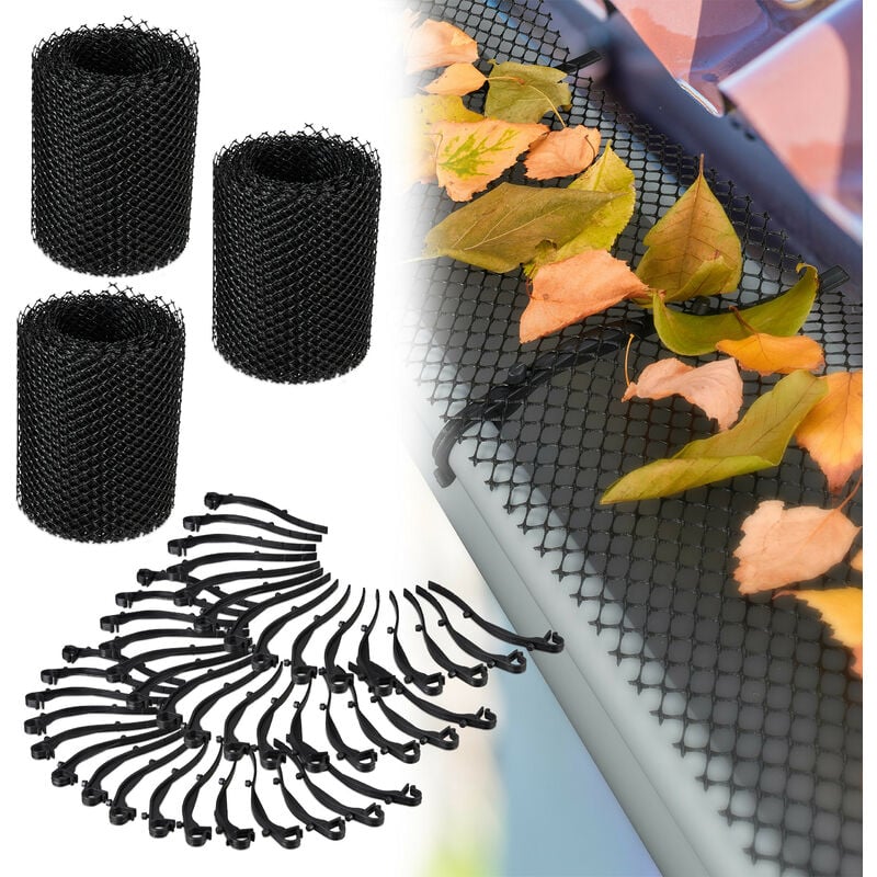

3 Protectores Canalones, Mallas de 6 Metros, 18 Metros Totales, Plástico, Negro, 15 cm de ancho