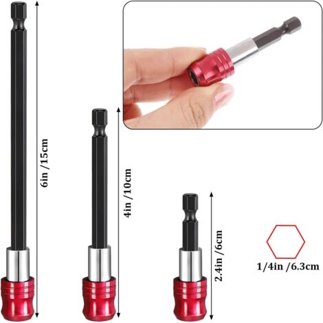 3 punte per cacciavite con gambo esagonale con asta di prolunga magnetica, asta di prolunga magnetica per cacciavite angolare, punta per cacciavite magnetica per trapano elettrico a percussione.