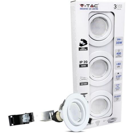 3 PZ Faretti LED Incasso Rotondo Orientabile 5W Carcassa Bianco 4500K Neutro con Lampada GU10 Sostituibile SKU 8882