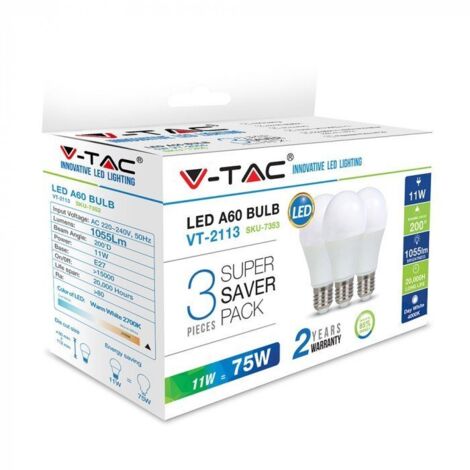 3 PZ Lampada Led E27 A60 11W Bianco Freddo 6400K Bulbo Sfera 1055 Lumen SKU-7354