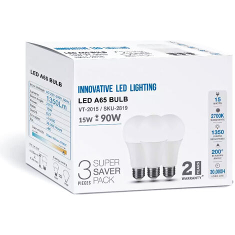 3 PZ Lampada Led E27 A65 15W Bianco Freddo 6400K Bulbo Sfera 1350 Lumen SKU-2818