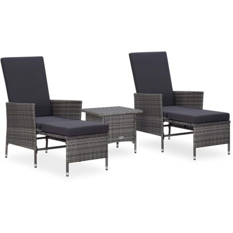 3 pz Set Salotto da Giardino，Divani da Giardino，Mobili Giardino con Cuscini in Polyrattan Grigio CFW601846