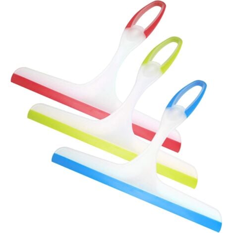 3 Raclette de Douche, Raclette Salle de Bain et Douche, Raclette Vitre Miroir Douche Plastique, Raclettes Nettoyeur de Vitres pour Miroir, Salle de Bains, Fenêtre, Sol, Verre - Bleu, Vert, Rouge