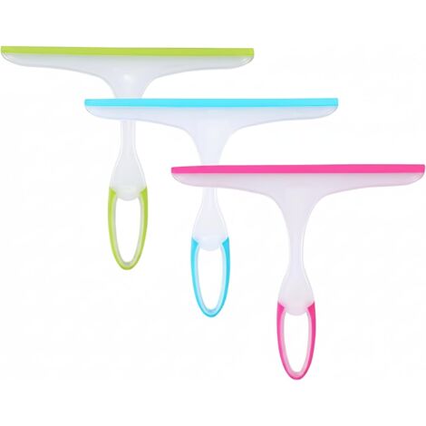 3 Raclette de Douche, Raclette Salle de Bain et Douche, Raclette Vitre Miroir Douche Plastique, Raclettes Nettoyeur de Vitres pour Miroir, Salle de Bains, Fenêtre, Sol, Verre - Bleu, Vert, Rouge