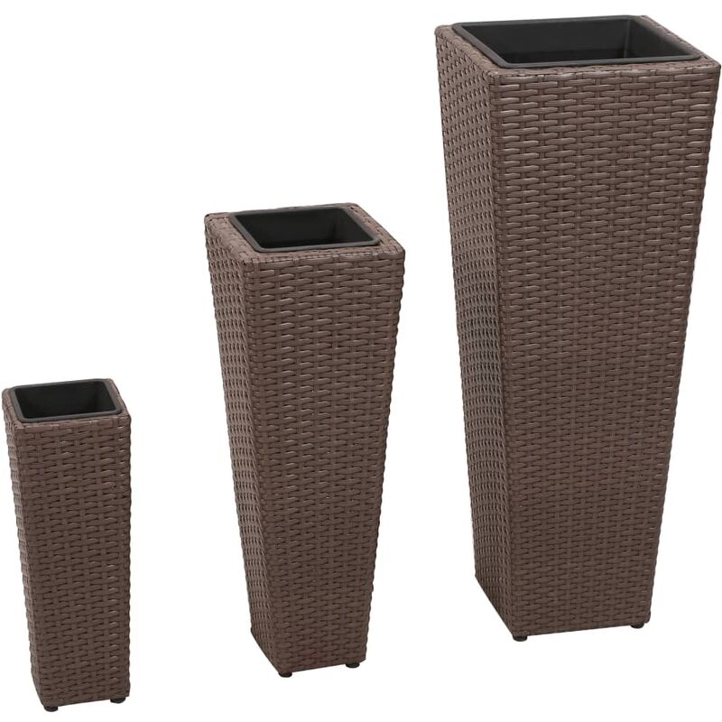 Garden Planters 3 pcs Poly Rattan Brown - VIDAXL