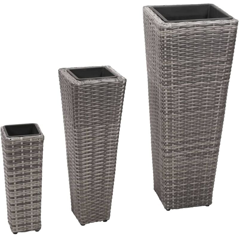 Garden Raised Beds 3 pcs Poly Rattan Grey Vidaxl