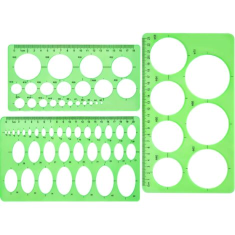 3 règles avec pochoirs circulaires en plastique, pochoirs circulaires et ovales, gabarits de dessin de coffrage vert/transparent,