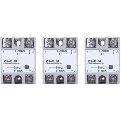 3 Relais Statique Monophasé DC-DC SSR-40DD 40A Blanc Argent Pour Contrôle De Puissance