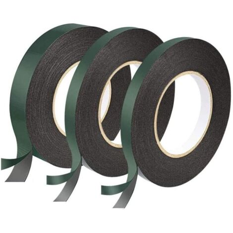 3 Rollen doppelseitiges Klebeband, schwarzes doppelseitiges Klebeband 12 mm, 12 mm, 25 mm, extra starkes Schaumstoffklebeband, wasserfestes Schwammklebeband, isolierend, stoßfest, hitzebeständig