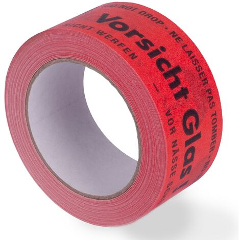 3 Rollen Papier-Klebeband "Vorsicht Glas" nachhaltig Paketband Packband 50mm x 50m 135my braun / rot