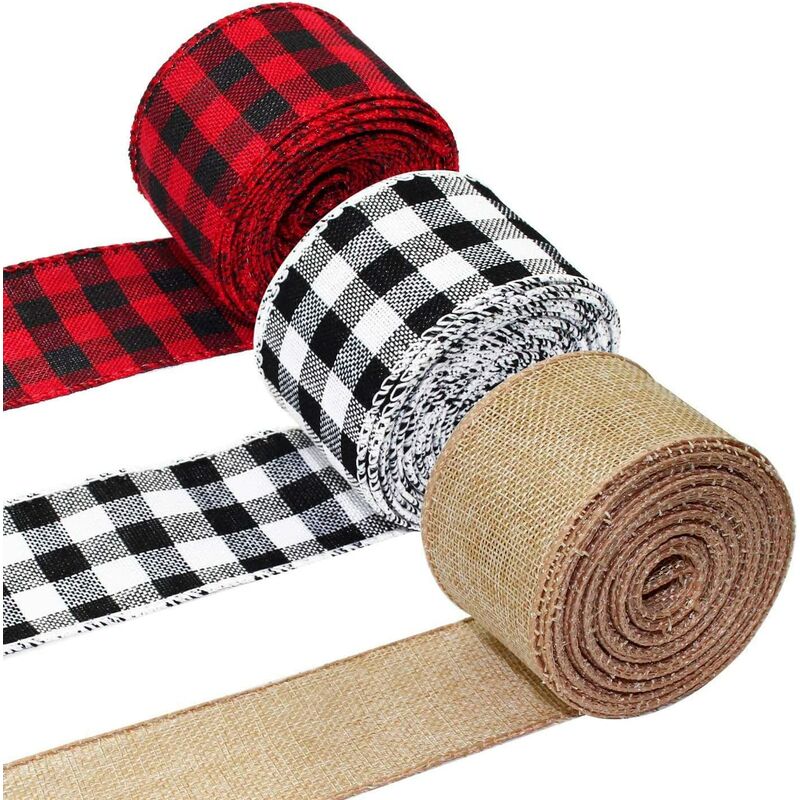 

3 rollos de cintas para envolver regalos de navidad cintas a cuadros de arpillera roja y negra para envolver regalos decoración navideña