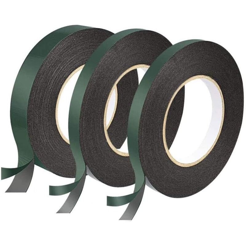 3 Rolls Double Sided Tape, Black Double Sided Adhesive Tape 12mm, 12mm, 25mm Extra Strong Foam Tape Waterproof Sponge Tape Waterproof Insulation Anti