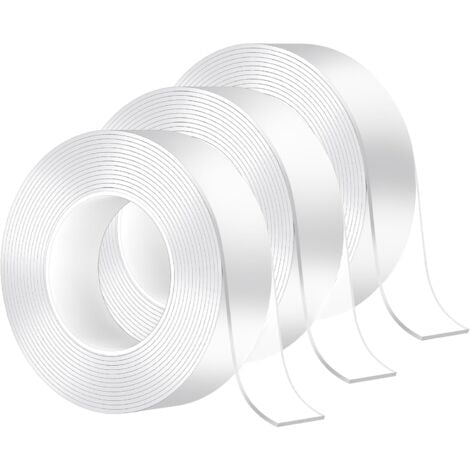 3 Rolls Nano Double Sided Tape, 3m x 3cm x 2mm Multi-Functional Transparent Reusable Nano Adhesive Tape, Washable Traceless Strong Gel Tape for Carpet, Party, Photos Wall, Posters, Kitchen