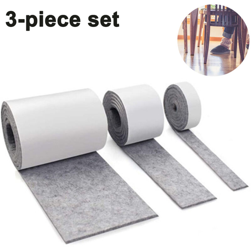 3 rolls of self-adhesive felt for furniture (100cm 10cm + 100cm 5cm + 100cm 2cm) Cut any shape, strong adhesive sliding mat tape, for chairs, floor