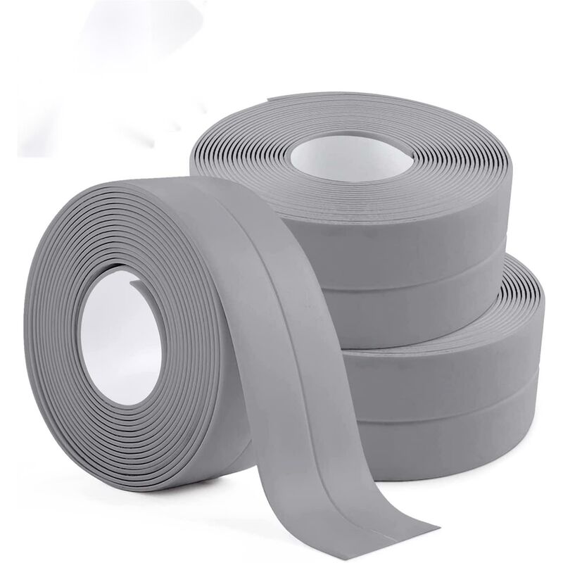 3 Rolls Waterproof Sealing Strip, Bathroom Seal, pvc Self Adhesive Caulk Tape for Kitchen, Toilet wc, Bathtub (Gray) Modou