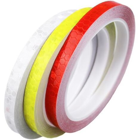 3 Rouleaux 1×8m Ruban Autocollant Fluorescent. Ruban Réfléchissant.Bande Reflechissante.Autocollants Réfléchissants Stickers.pour Vélo.casques.Moto(Rouge. Jaune. Blanc)