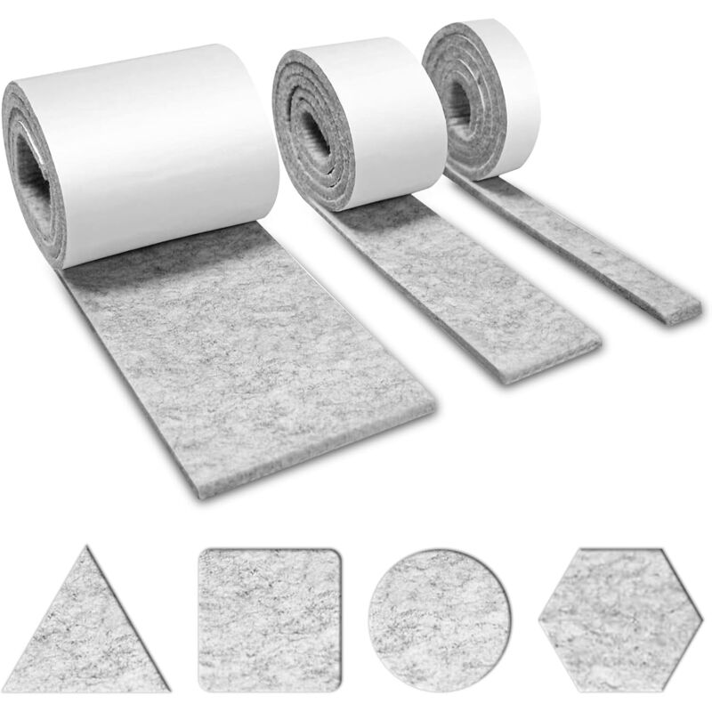 Tigrezy - 3 Rouleaux Feutrine Autocollante (100cmx10cm, 100cmx5cm, 100cmx2cm), Patin Feutre, Patins Feutres pour Meubles, Bande de Protection