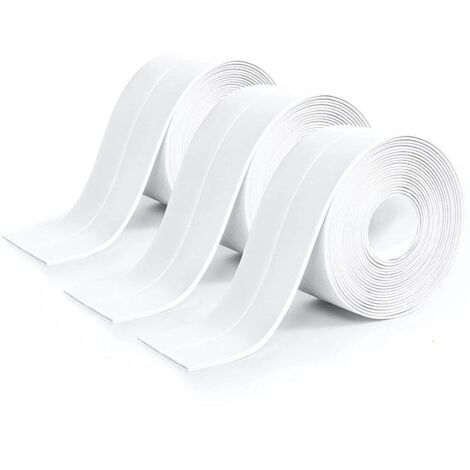 3 Rouleaux Joint Silicone Blanc Salle de Bain,Ruban auto-adhésif anti-moisissure et anti-fuite adapté à de nombreuses occasions (320  3,8cm)