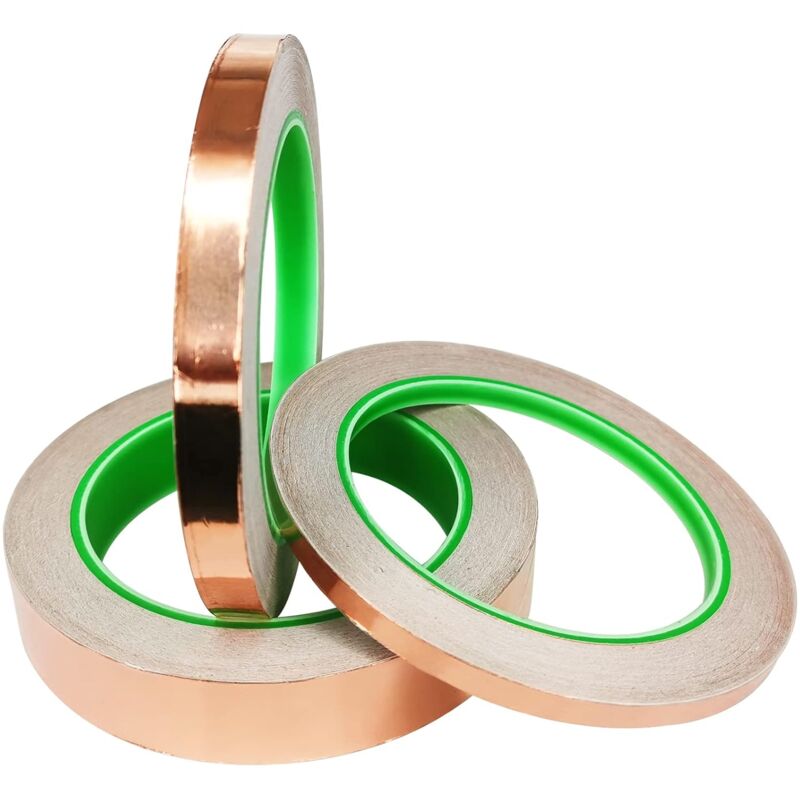 3 Rouleaux Ruban Cuivre, 6mm/10mm/20mm Bande de Cuivre Adhesif, Ruban de Feuille de Cuivre à Double Conductivité pour Blindage EMI, Réparations