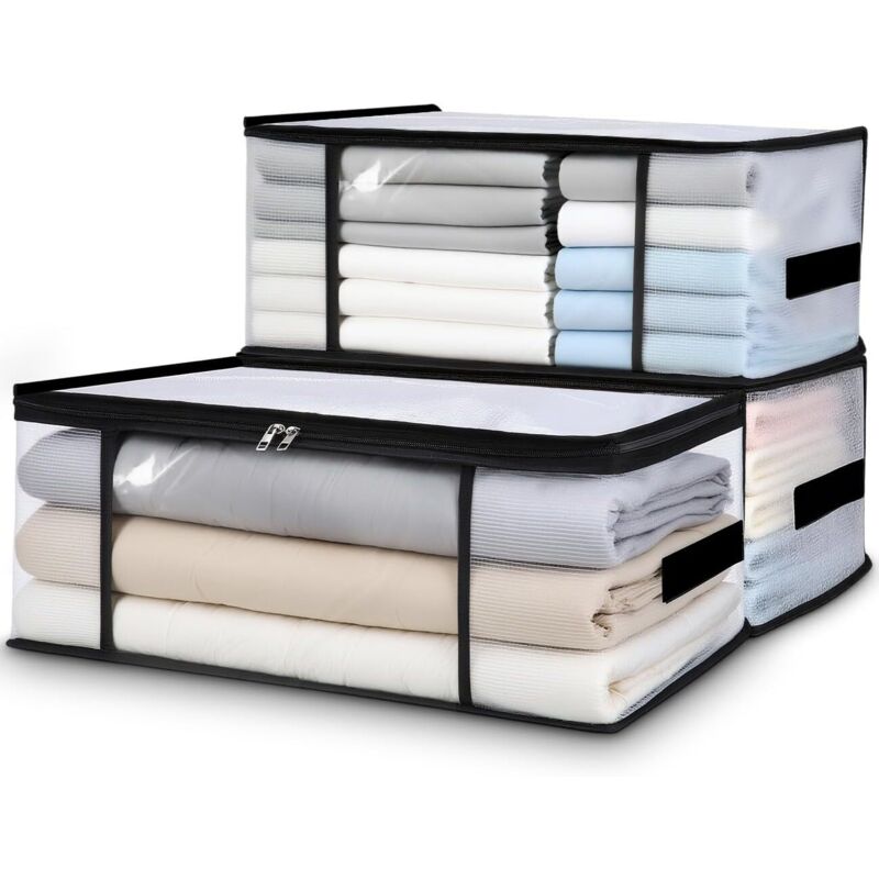 3 Sacs Rangement Vetement Transparente 35L,Boite Rangement Vetement en Transparente,Boîte Rangement Sous Lit Armoire,Housse Couette Pliable avec
