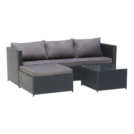 3-Seater 1-Piece Garden Furniture Sofa Pedal Set Coffee Table Dark Gray Cushion-Brown - Brown