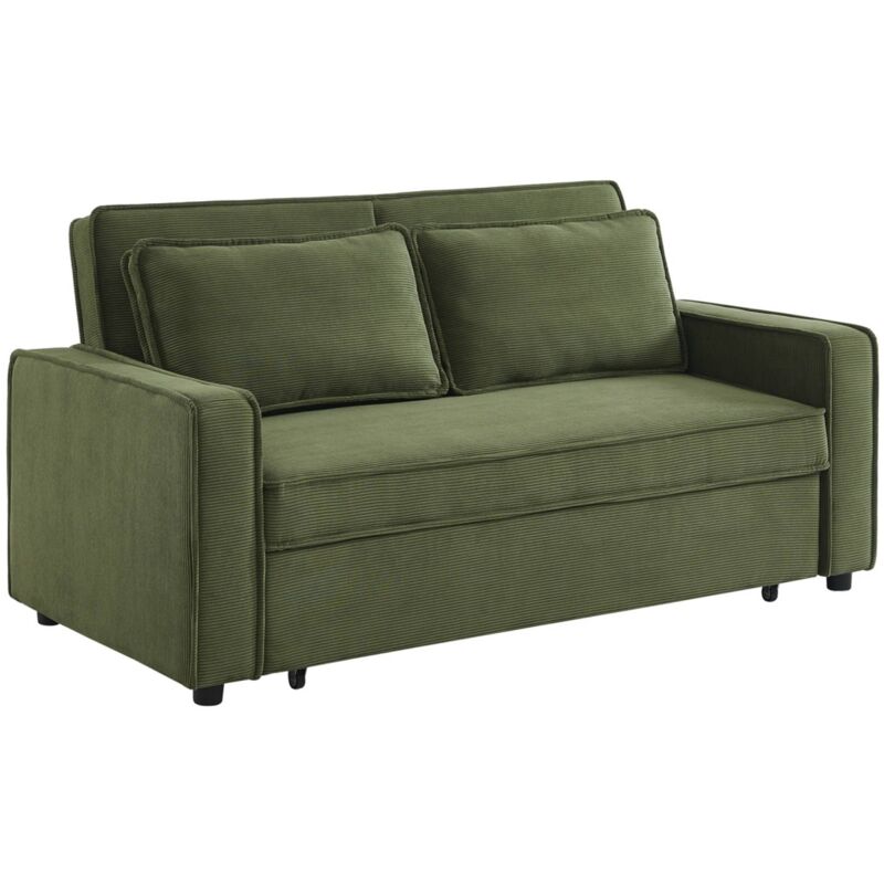 Sweeek - 3-seater corduroy sofa bed, Chill, Khaki Green, 172.5x91.5x88.5 cm