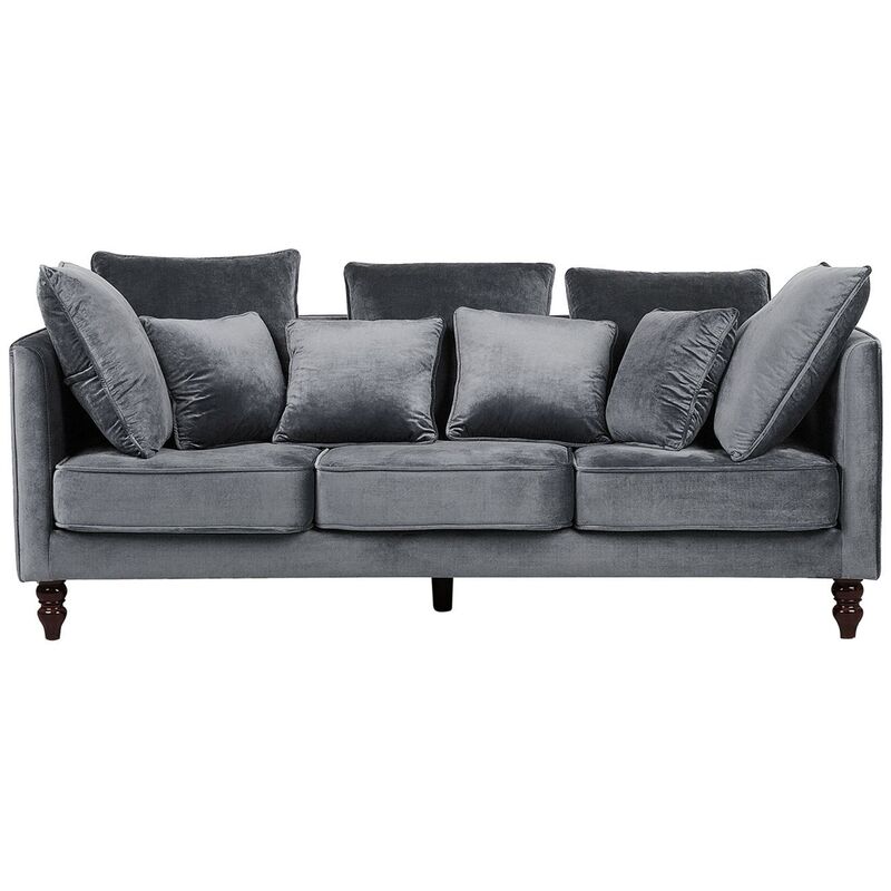 Modern Velvet Fabric Sofa 3 Seater Loose Pillows Back Grey Fenstad - Grey