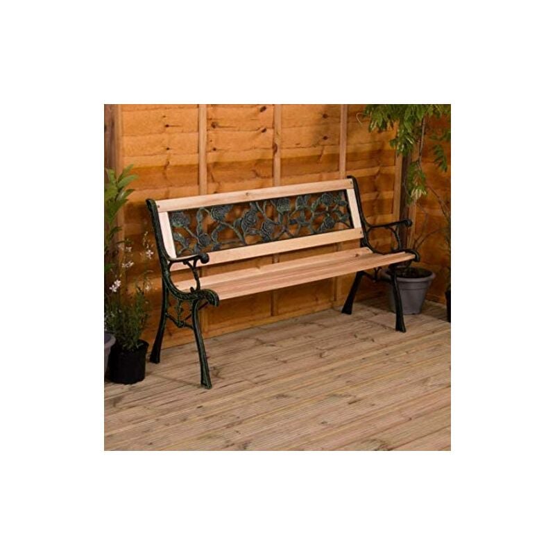 3 Seater Outdoor Wooden Garden Bench - Rose Design