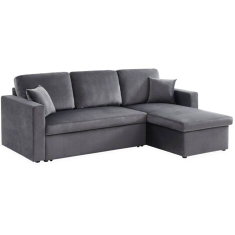 3-seater reversible corner sofa bed with storage, Ida velvet, Charcoal Grey, 219x147x68 cm
