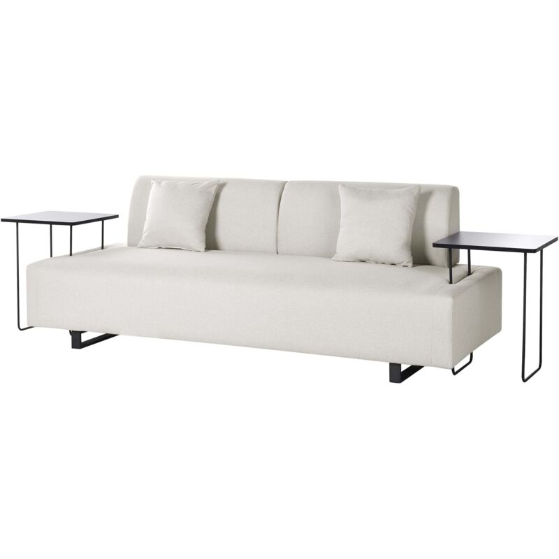 Beliani 3 Seater Sofa Removable Armrests And Backrest With 2 Side Tables Beige Sokna