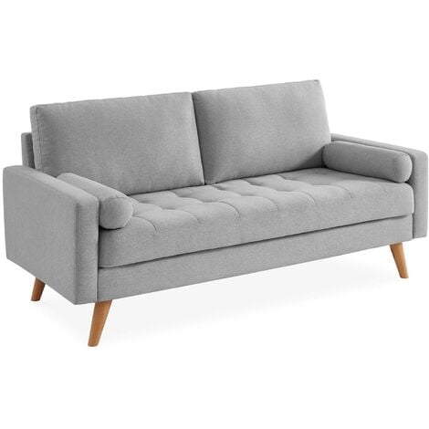 SWEEEK Velvet vintage style 3-seater sofa with Scandi style wooden legs - Ivar - Green