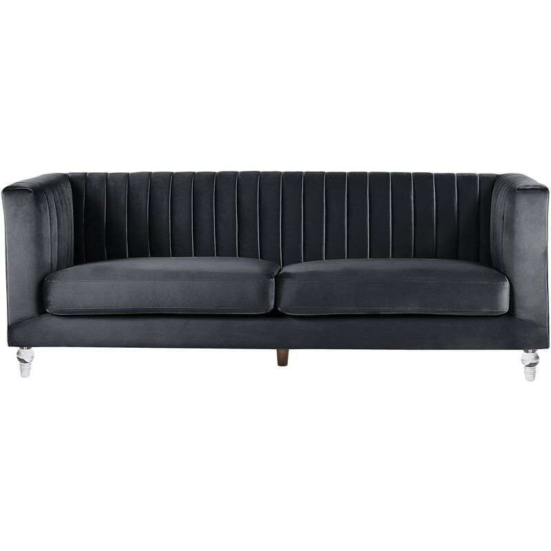 Modern Velvet Fabric Sofa 3 Seater Tuxedo Panel Tufted Black Arvika