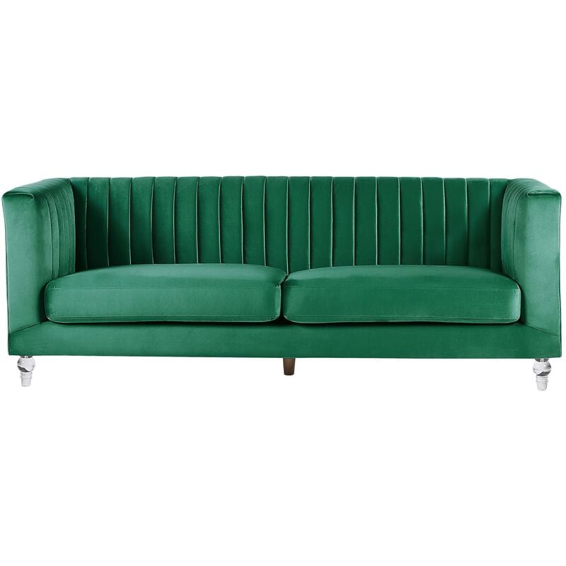 Modern Velvet Fabric Sofa 3 Seater Tuxedo Panel Tufted Green Arvika