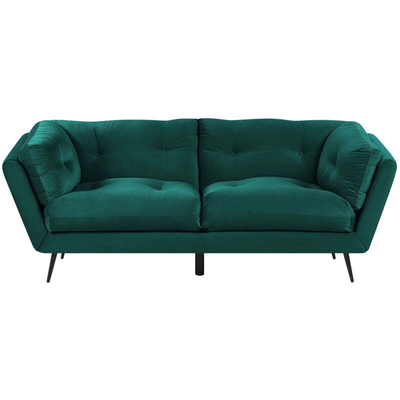 Beliani - Retro Velvet 3 Seater Sofa Dark Green Tufted With Cushions Metal Legs Lenvik