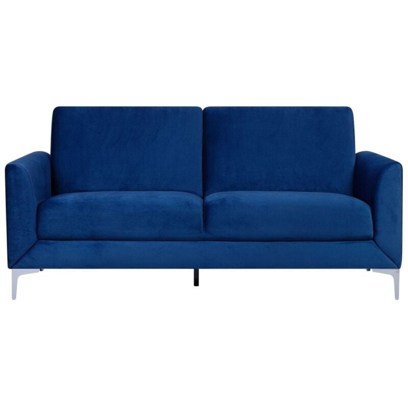 Beliani - Modern Retro Upholstered 3 Seater Sofa Loveseat Velvet Fabric Navy Blue Fenes